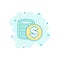 Cartoon colored money coins icon in comic style. Dollar coin ill