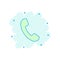 Cartoon colored phone icon in comic style. Mobile illustration p