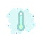 Cartoon colored thermometer icon in comic style. Goal illustration pictogram. Thermometer sign splash business concept.