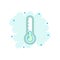 Cartoon colored thermometer icon in comic style. Goal illustration pictogram. Thermometer sign splash business concept.