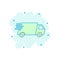 Cartoon colored truck, car icon in comic style. Fast delivery se