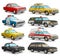 Cartoon colorful american old retro different cars