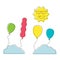 Cartoon colorful balloon sun and cloud happy birthday icons ,recreation park item, festival, toy vector