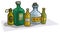 Cartoon colorful different glass bottles