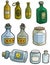 Cartoon colorful different glass bottles set