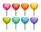 Cartoon colorful heart shaped lollipops set. Candy icons collection.