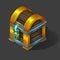 Cartoon colorful isometric chest with lock.