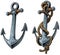 Cartoon colorful metal ship anchor with rope