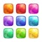 Cartoon colorful square glossy buttons set.