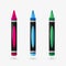 Cartoon colorful wax crayons on isolated background. Pink, blue and green pencils for school