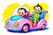 Cartoon comic smile children play toy pink bumper car