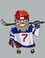 Cartoon comical bearded hockey player with hockey stick