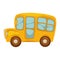 Cartoon compact yellow school bus with big windows