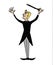 Cartoon conductor. Back of a man conducting an orchestra.