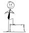 Cartoon of Confident Man or Businessman Standing on Stone Block or Ashlar With Arms Crossed