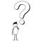 Cartoon confused stickman with big question mark