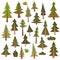 Cartoon coniferous trees and bushes