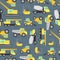 Cartoon Construction Machinery Seamless Pattern Background. Vector