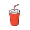 Cartoon with contour of disposable paper cup with soda and straw