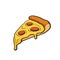 Cartoon with contour of pizza slice with melted cheese and pepperoni