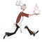 Cartoon cook running fast with dish, he is cheerful