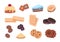 Cartoon cookies. Chocolate snack and sweet bakery, Christmas dessert and sugar candies. Vector isolated sweets and