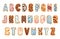 Cartoon cookies font set. Confectioners stylized capital letters collection. Vector english ABC baking in colored glaze
