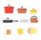 Cartoon Cookware Set Row. Vector