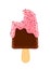 Cartoon cool bitten chocolate popsicle with icing and grit. Sweet ice cream isolated on the white background.