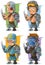 Cartoon cool cyborg soldier character vector set