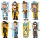 Cartoon cool pilot and postman character vector set