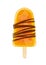 Cartoon cool popsicle. Sweet ice cream with slices of citrus and chocolate isolated on the white background.