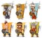 Cartoon cool warriors with shield and spear character vector set