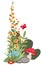 Cartoon corner illustration design with flowers and mushrooms and butterfly