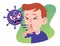 Cartoon coronavirus is attacking the male who cough seriously. Young man infected virus