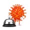 Cartoon Coronavirus COVID-19 Virus Mascot Person Character with Hotel Service Bell. 3d Rendering