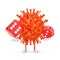 Cartoon Coronavirus COVID-19 Virus Mascot Person Character with Red Game Dice Cubes in Flight. 3d Rendering