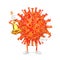 Cartoon Coronavirus COVID-19 Virus Mascot Person Character with Vintage Golden School Bell. 3d Rendering