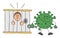 Cartoon coronavirus monster locked the man in jail, vector illustration