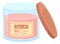 Cartoon cosmetic jar with open lid. Pink skin care product