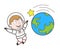 Cartoon Cosmonaut Jumping to Catch Star Vector Illustration
