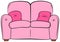 Cartoon couch with pillow. Pink sofa with cushion clipart
