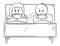 Cartoon of Couple in Bed, Both Man and Woman are Chatting on Mobile Phone