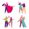 Cartoon couple dancing. Female and male dancers taking part in tournament or competition. Characters leading active