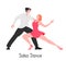 Cartoon couple dancing salsa together isolated on white, vector flat illustration