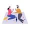 Cartoon couple on picnic blanket drinking wine - people in love