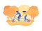 Cartoon Couple Ride Tandem Bicycle in Autumn Park