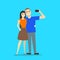 Cartoon Couple Takes Selfie Concept on a Blue. Vector