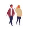 Cartoon couple walking and talking each other vector flat illustration. Colorful man and woman communicating during date