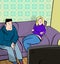 Cartoon Couple watching television